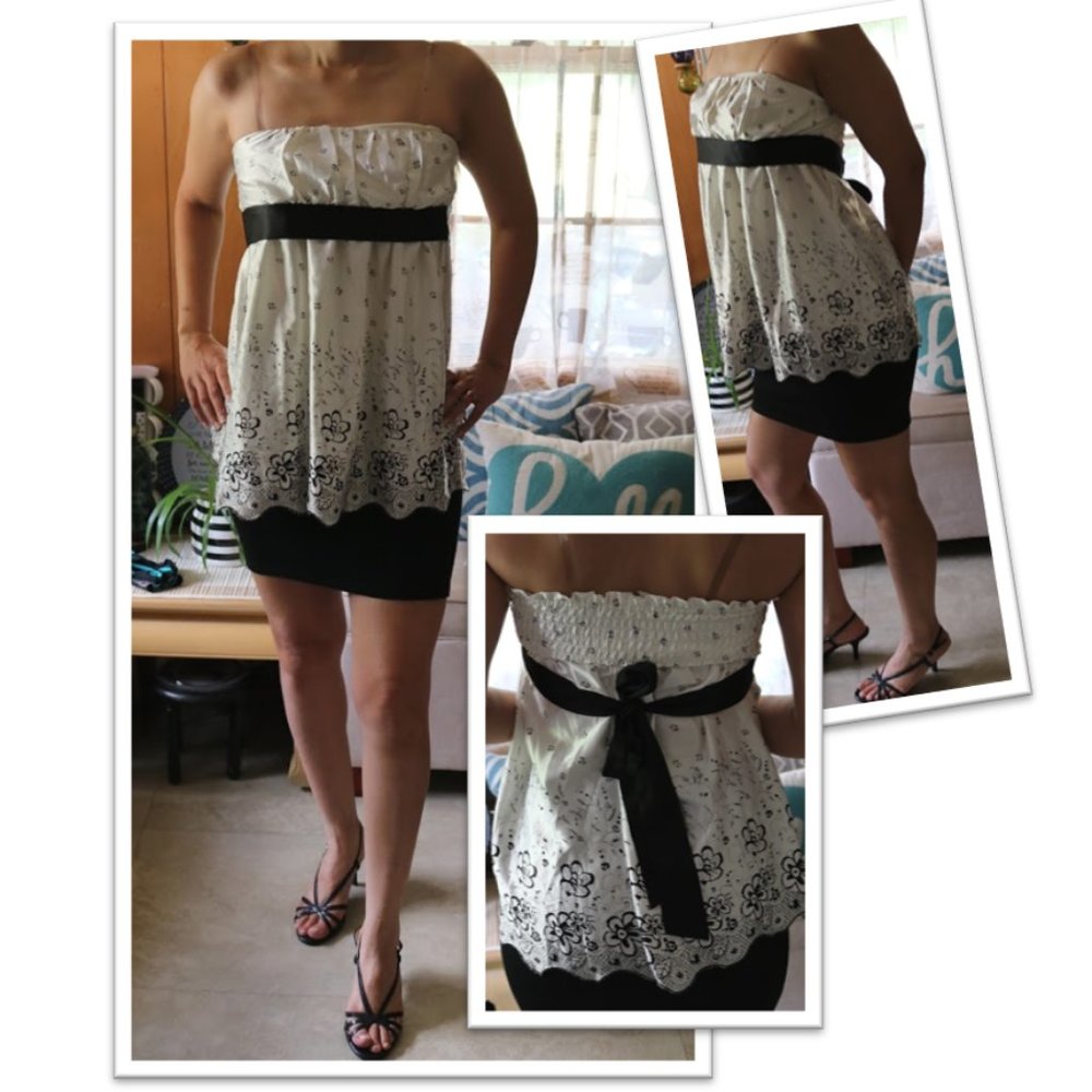 Vintage Bohemian Floral Babydoll Ruffle Top with sash - Black/White, Size S